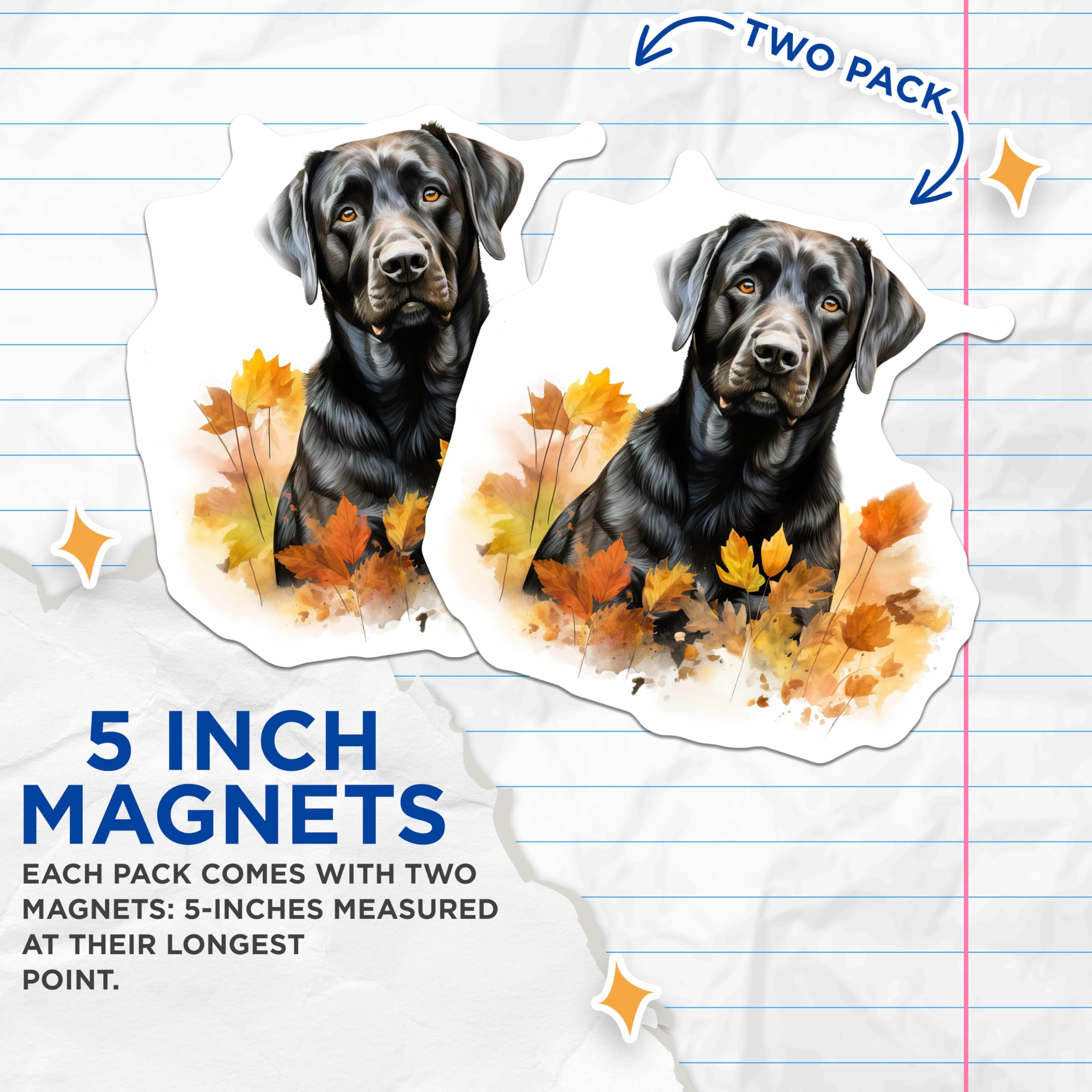 (2 Pack) Black Labrador Magnets - Fall Foliage Dog Lover Decor - Retriever Art Refrigerator Accessories - 5 Inches On Longest Side - Thick Durable Magnet - Made in USA - MAG23563