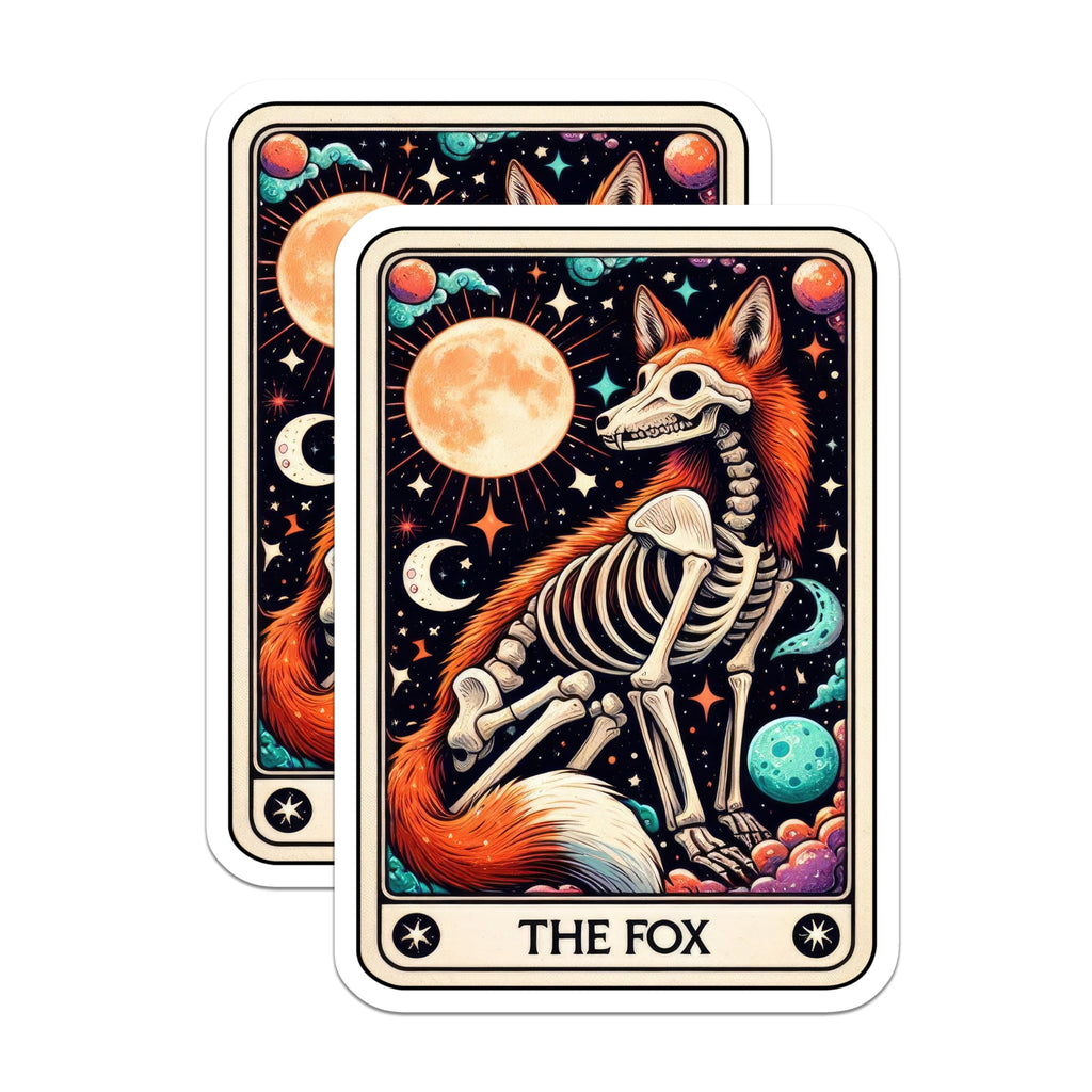 (2 Pack) Fox Skeleton Magnets - Mystical Celestial Tarot Card Art - Gothic Dark Fantasy Woodland Animal Decor - 5 Inches On Longest Side - Thick Durable Magnet - Made in USA - MAG20811