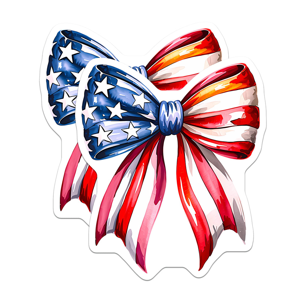 (2 Pack) American Flag Bow Magnets - Patriotic Fridge Decor - Independence Day Celebration - Memorial Day - 5 Inches On Longest Side - Thick Durable Magnet - Made in USA - MAG38631