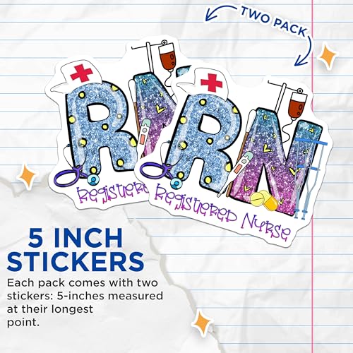 (2 Pack) RN Registered Nurse Stickers - Nurse Appreciation - 5" On Longest Side - Sticks to Smooth Flat Surfaces - Made in USA - BMCS9200 - BMCS9200