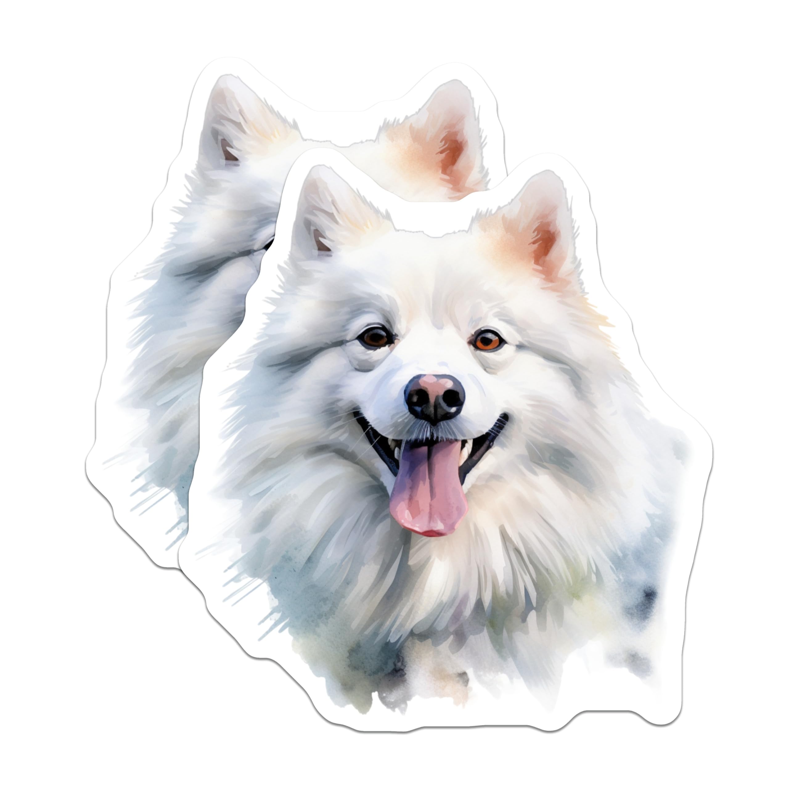 (2 Pack) Samoyed Dog Magnets - Watercolor Pet Art - Happy Fluffy Canine Decor - 5 Inches On Longest Side - Thick Durable Magnet - Made in USA - MAG24253