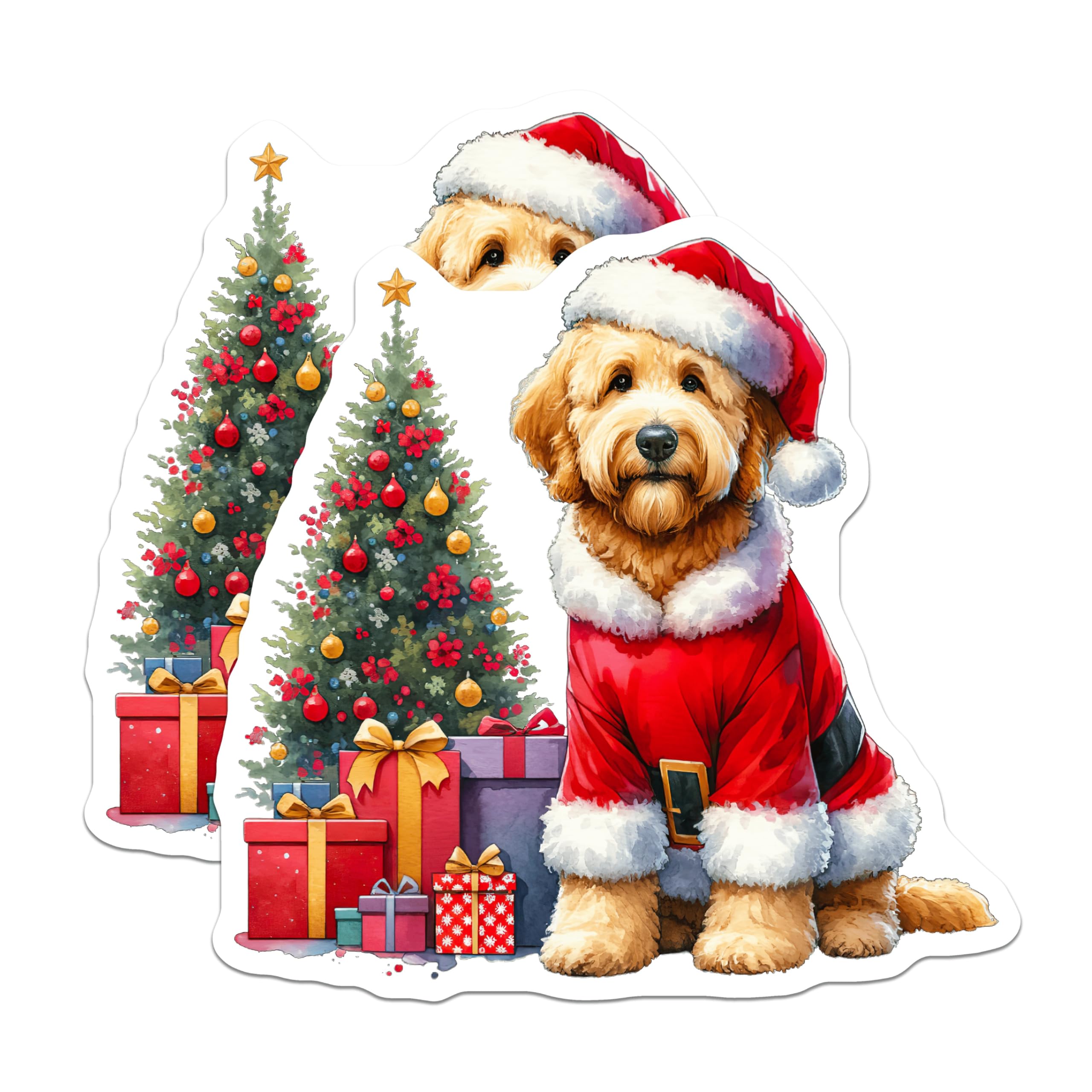 (2 Pack) Goldendoodle Christmas Magnets - Santa Dog Decor - Holiday Pet Refrigerator - 5 Inches On Longest Side - Thick Durable Magnet - Made in USA - MAG27681