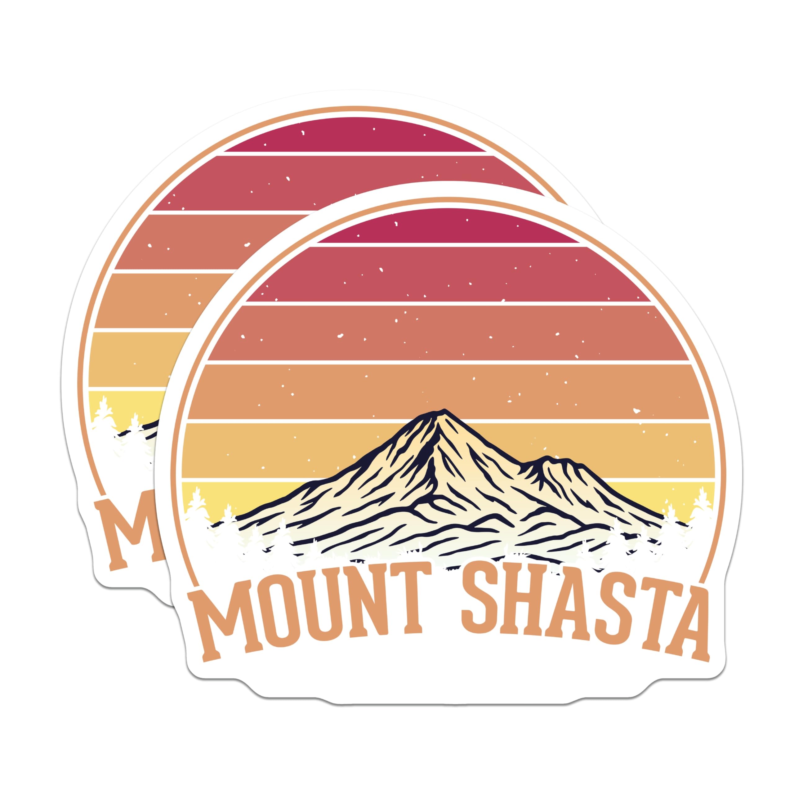 (2 Pack) Mount Shasta Magnets - California Travel - Retro Sunset Souvenir - 5" On Longest Side - Premium Magnet - for Cars, Refrigerators, Toolboxes, Lockers - Made in USA - MAG17890