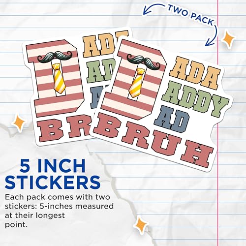 (2 Pack) Dad Stickers - A Daddy - Ad - Bruh for Fathers - Mustache Tie - 5" On Longest Side - Sticks to Smooth Flat Surfaces - Made in USA - BMCS7466