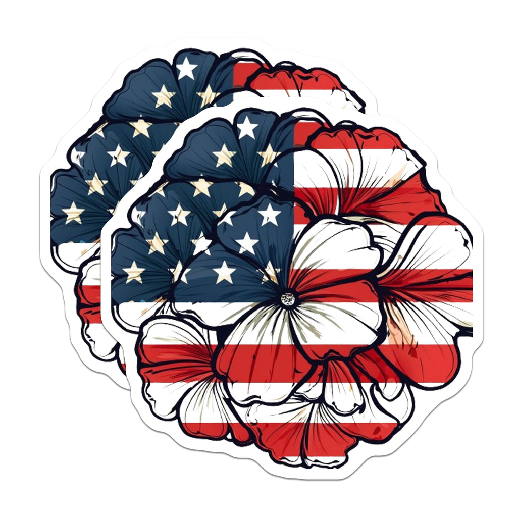 (2 Pack) American Flag Flower Stickers - USA Pride - 5" On Longest Side - Sticks to Smooth Flat Surfaces - Made in USA - BMCS8995 - BMCS8995