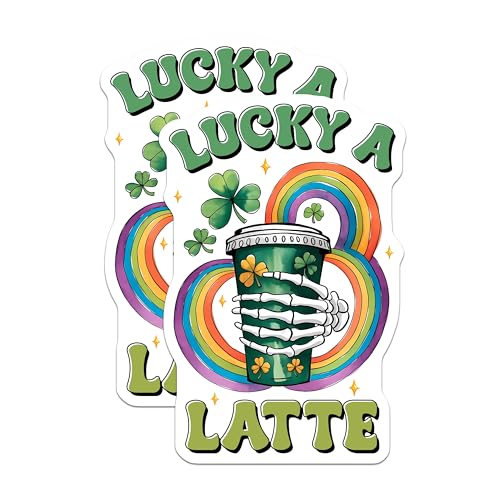 (2 Pack) Lucky A Latte Stickers - Skeleton Hands - Rainbow Clover Design - 5" On Longest Side - Sticks to Smooth Flat Surfaces - Made in USA - BMCS8415