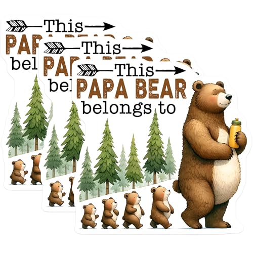 (3 Pack) Papa Bear Decals - Father Bear - Family Decals - 3 Inches On Longest Side - Easy Peel & Apply - Made in USA - 3MCS2021
