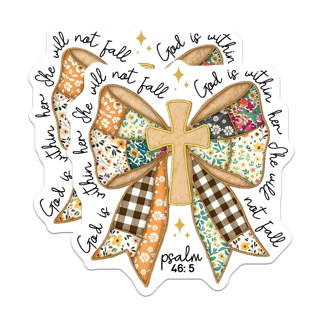 (2 Pack) Scripture Magnets - God is Within Her She Will Not Fall - Psalm 46:5 Christian Cross Bow Decor - 5 Inches On Longest Side - Thick Durable Magnet - Made in USA - MAG23943