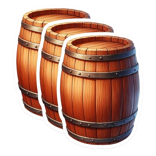 (3 Pack) Wooden Barrel Decals - Rustic Decor Stickers - Laptop Art- 3 Inches On Longest Side - Easy Peel & Apply - Made in USA - 3MCS5420