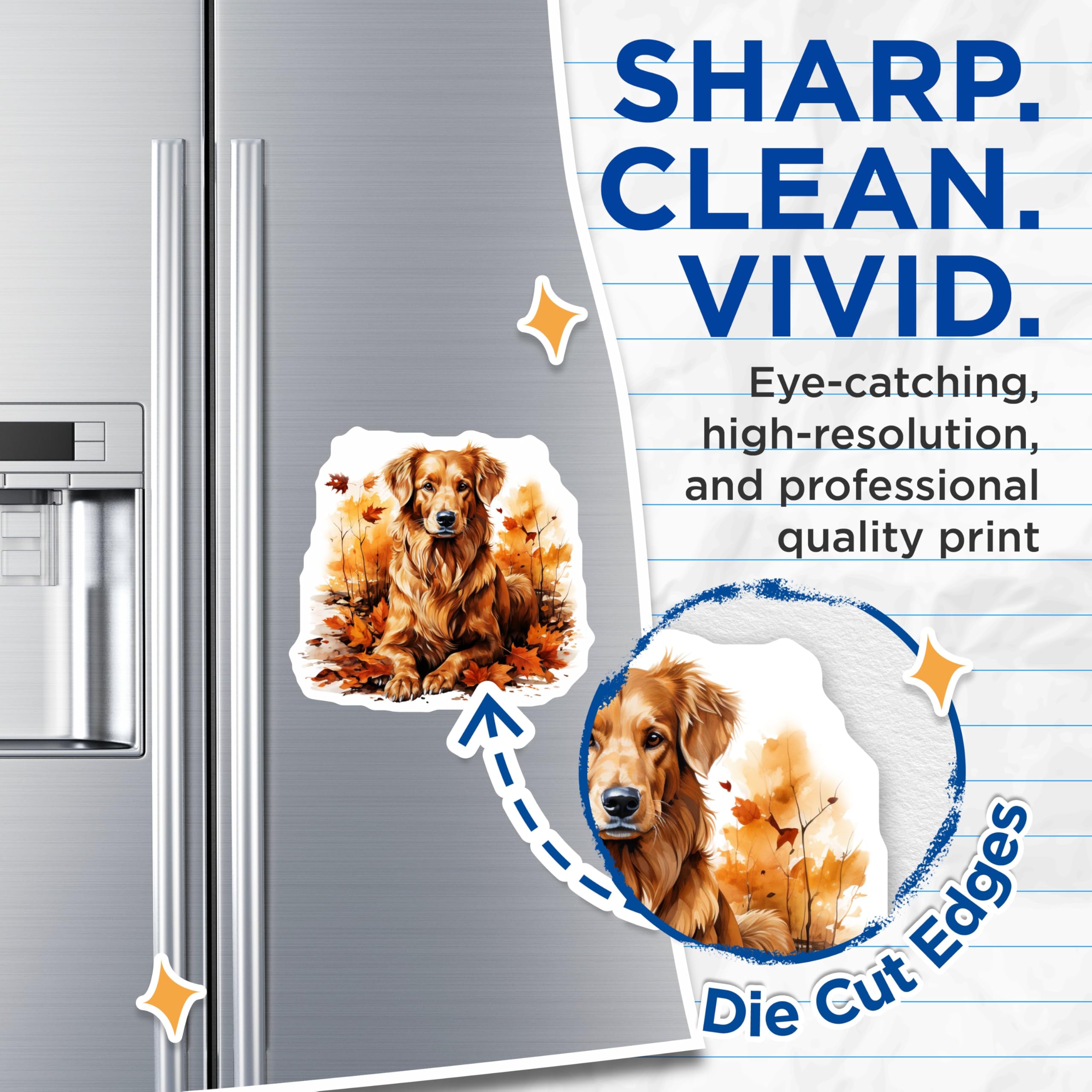 (2 Pack) Golden Retriever Autumn Magnets - Fall Dog Art Refrigerator Decor - Pet Owner Kitchen Accent - 5 Inches On Longest Side - Thick Durable Magnet - Made in USA - MAG29458