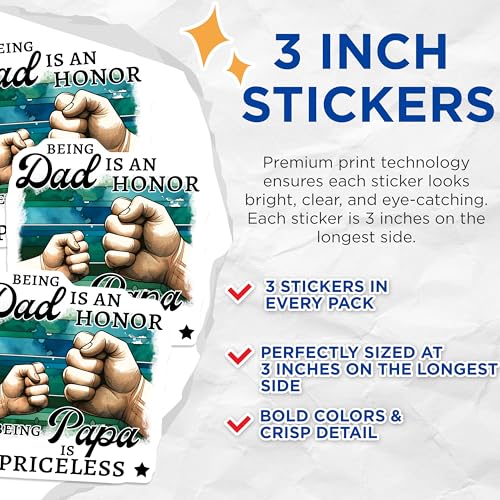 (3 Pack) Dad Honor Decals - Priceless Papa - Father's Day Decal - 3 Inches On Longest Side - Easy Peel & Apply - Made in USA - 3MCS2015