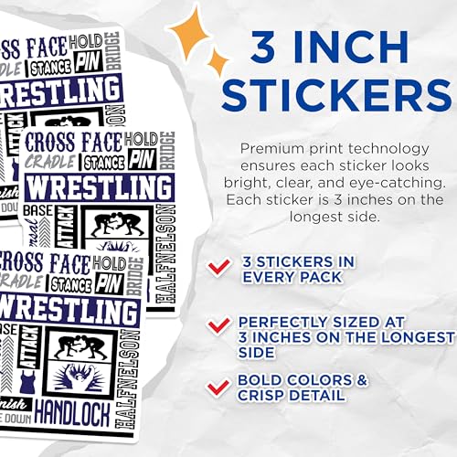 (3 Pack) Wrestling Decals - Wrestler Silhouette - Grappling Art Decals - 3 Inches On Longest Side - Easy Peel & Apply - Made in USA - 3MCS4054