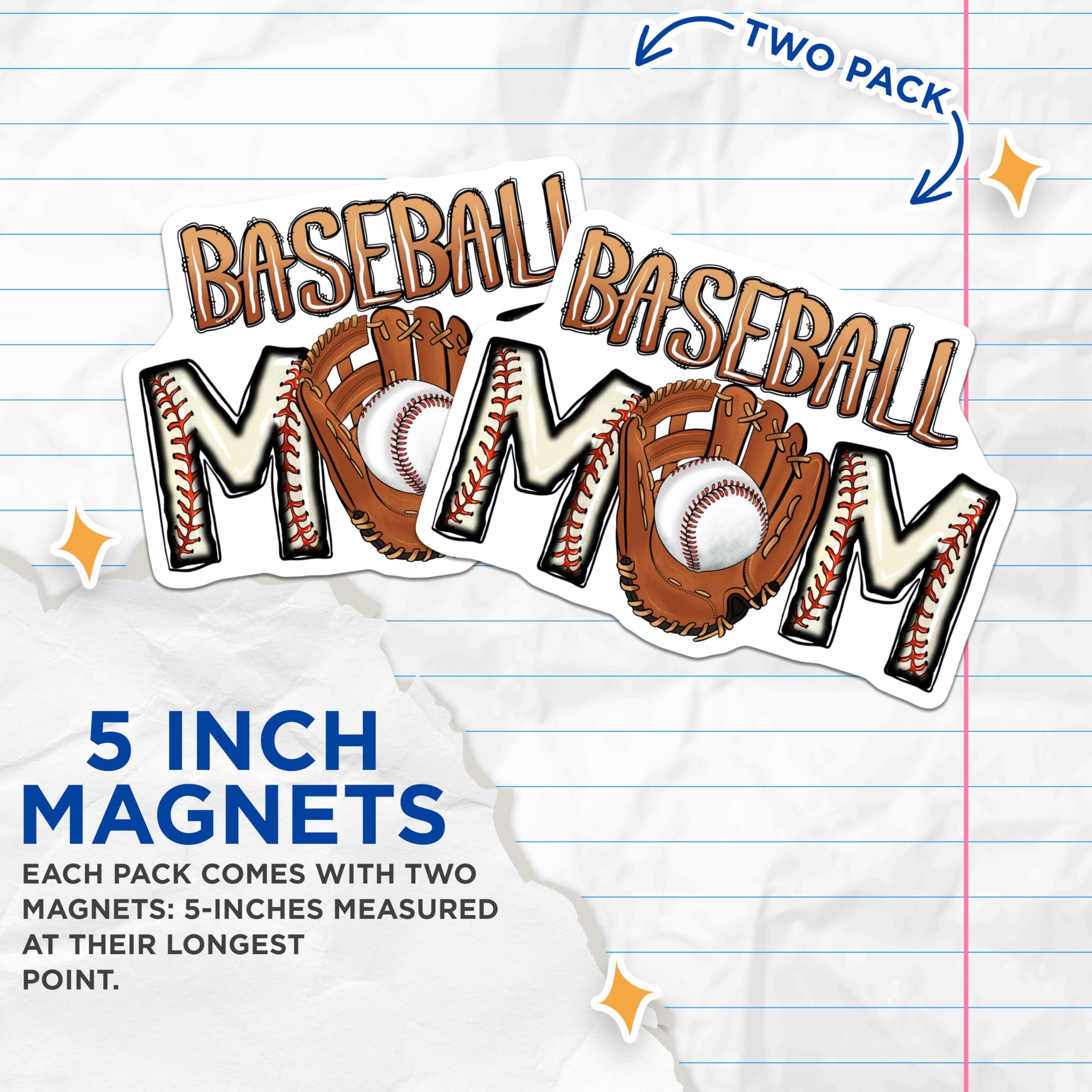 (2 Pack) Baseball Mom Magnets - Sports Mom Refrigerator - Game Day Support Accessories - 5 Inches On Longest Side - Thick Durable Magnet - Made in USA - MAG28383
