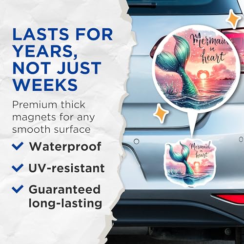 (2 Pack) Mermaid in Heart Magnets Magnets - Fantasy Art - Tropical Ocean Scene - 5" On Longest Side - Made in USA - Sticks to Refrigerators & Metal Surfaces - MAG9307