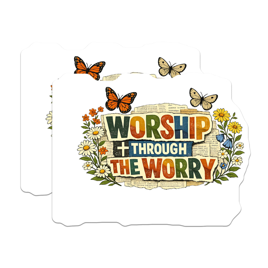 (2 Pack) Worship Through Worry Magnets - Christian Faith Inspiration - Butterfly Flower Decor - 5 Inches On Longest Side - Thick Durable Magnet - Made in USA - MAG21704