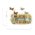 (2 Pack) Worship Through Worry Magnets - Christian Faith Inspiration - Butterfly Flower Decor - 5 Inches On Longest Side - Thick Durable Magnet - Made in USA - MAG21704