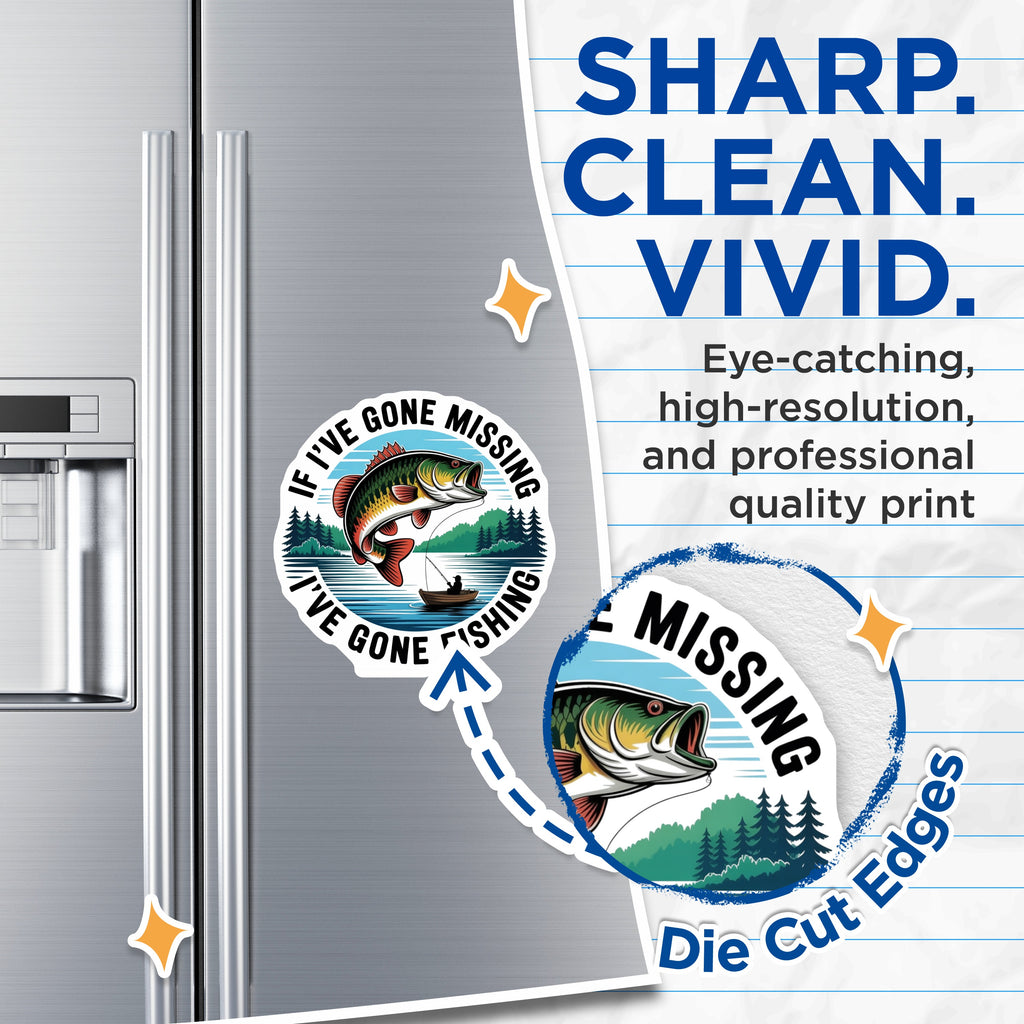 (2 Pack) Funny Fishing Magnets - Gone Fishing Fisherman Decor - Bass Lake House Refrigerator Novelty for Dad - 5 Inches On Longest Side - Thick Durable Magnet - Made in USA - MAG37221