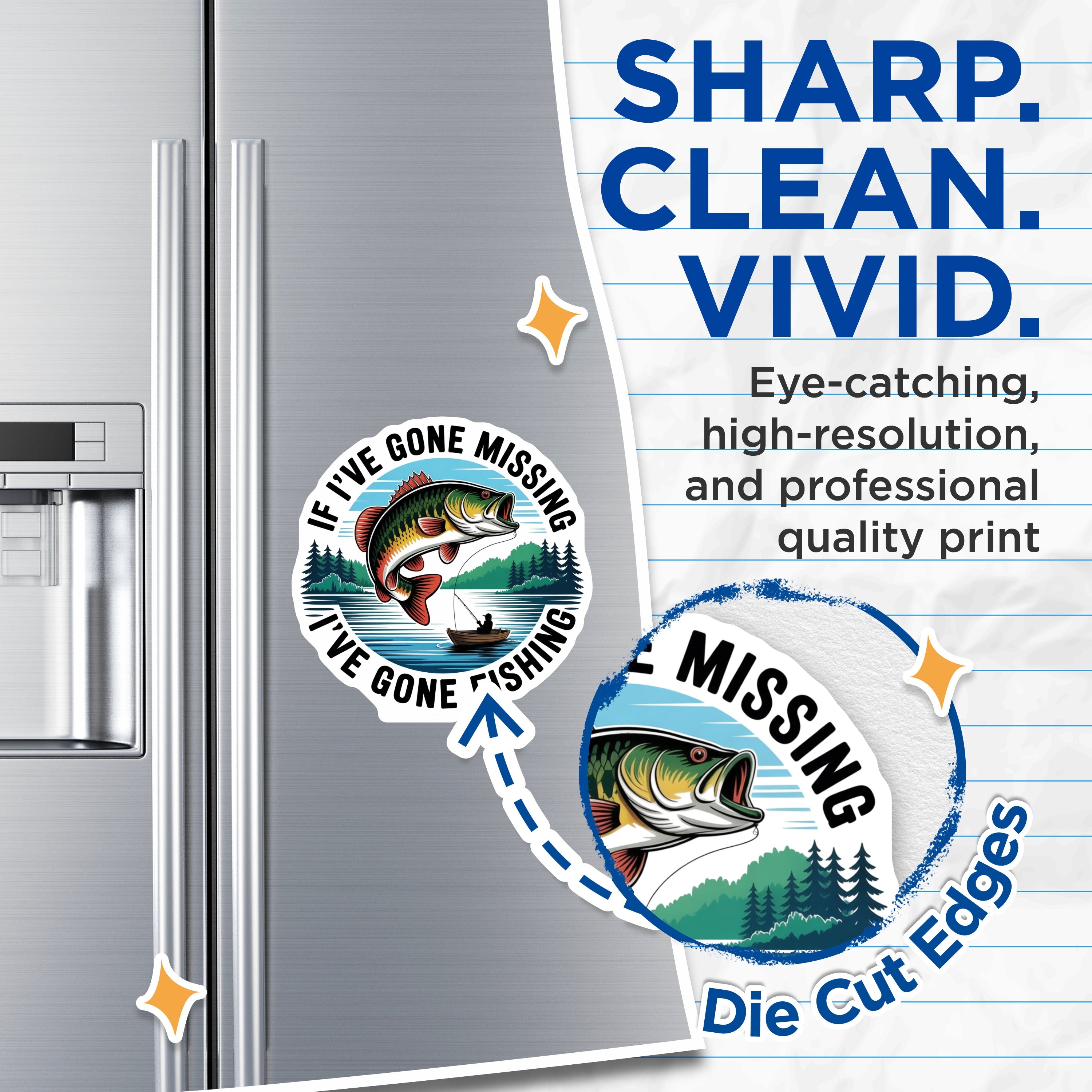 (2 Pack) Funny Fishing Magnets - Gone Fishing Fisherman Decor - Bass Lake House Refrigerator Novelty for Dad - 5 Inches On Longest Side - Thick Durable Magnet - Made in USA - MAG37221