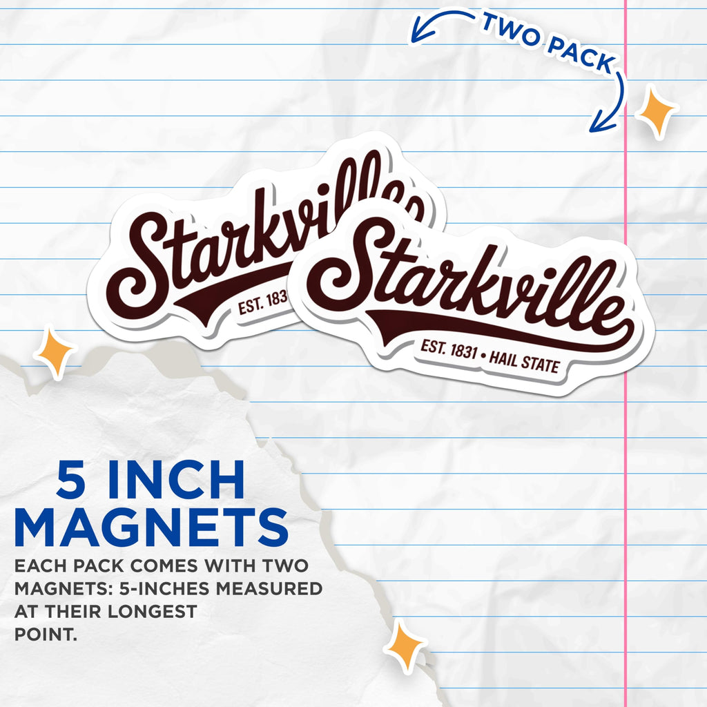 (2 Pack) Starkville Magnets - Hail State - Mississippi State University Bulldogs - 5" On Longest Side - Premium Magnet - for Cars, Refrigerators, Toolboxes, Lockers - Made in USA - MAG18121