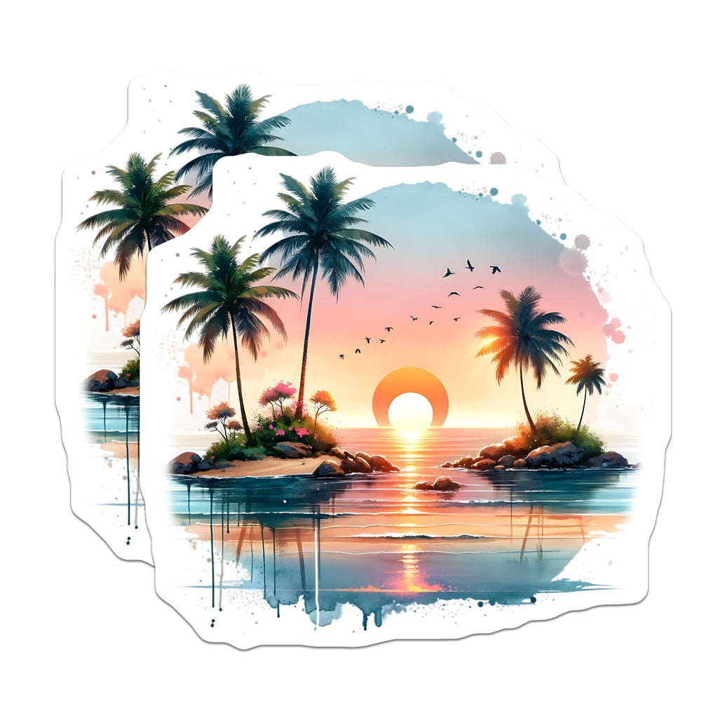 (2 Pack) Sunset Beach Magnets - Tropical Island Decor - Ocean View Fridge Magnets - 5" On Longest Side - Premium Magnet - for Cars, Refrigerators, Toolboxes, Lockers - Made in USA - MAG14448