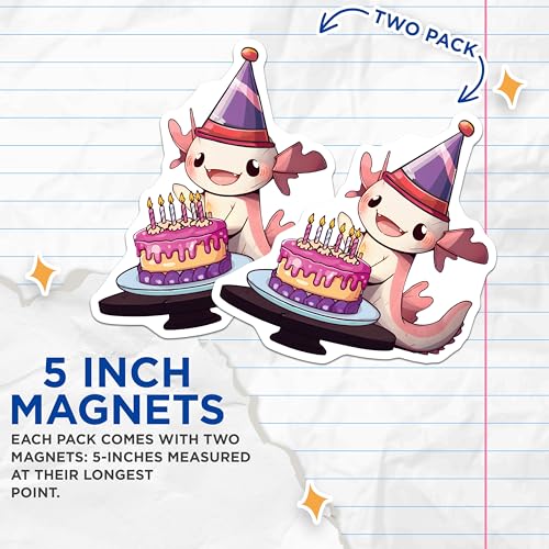 (2 Pack) Birthday Axolotl Magnets - 5" On Longest Side - for Cars, Fridges, Toolboxes - Made in USA - MAG7778