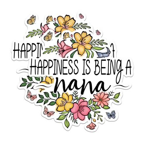 (2 Pack) Happiness is Being A Nana Stickers - Nana Floral Quote Stickers - Happiness Quote Stickers - 5" On Longest Side - Sticks to Any Smooth Flat Surface - Made in USA - BMCS3010