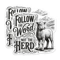 (2 Pack) Sheep Magnets - Follow Word Not Herd - Inspirational Fridge Decor - 5" On Longest Side - Premium Magnet - for Cars, Refrigerators, Toolboxes, Lockers - Made in USA - MAG14090
