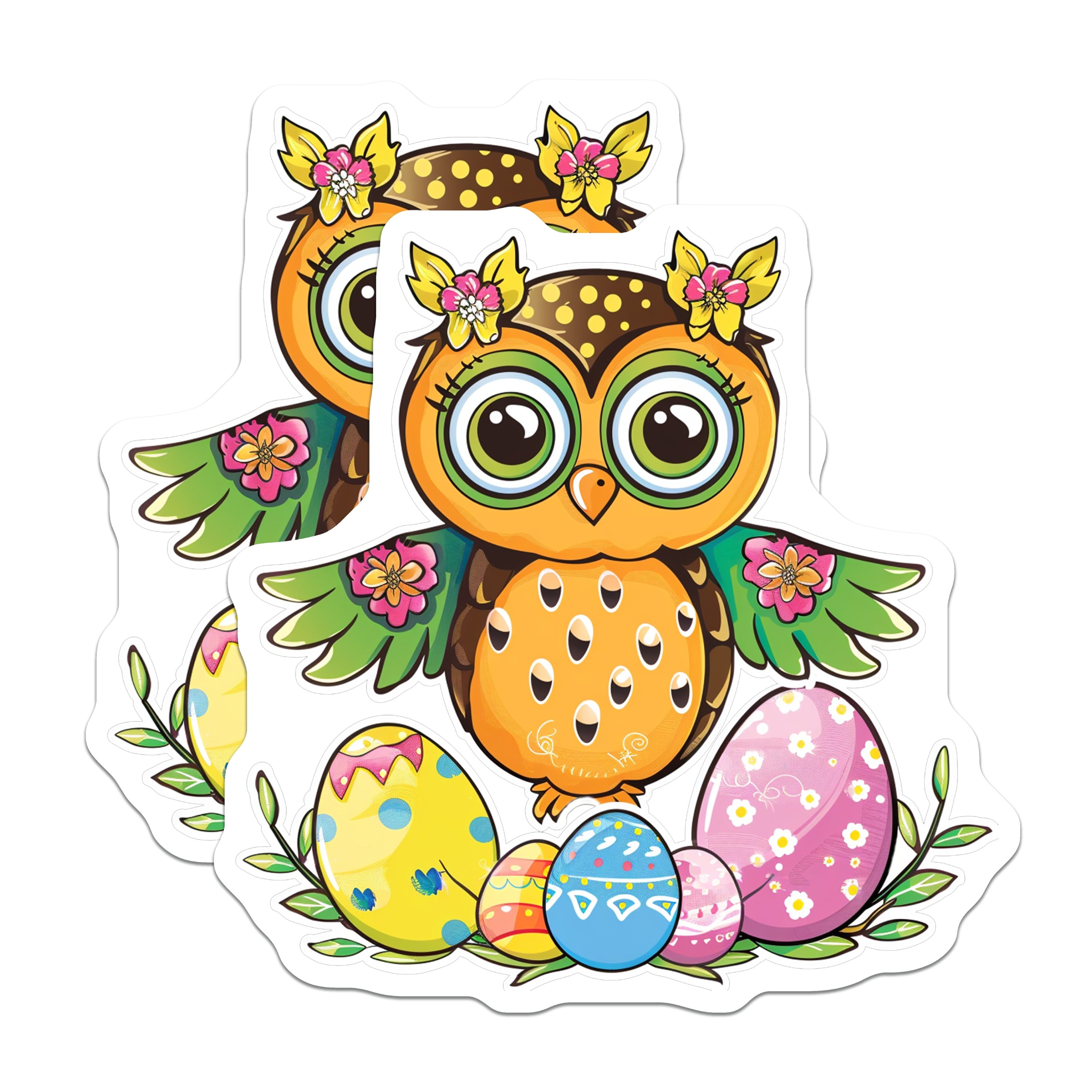 (2 Pack) Easter Owl Magnets - Cute Spring Decor - Refrigerator Accessories - Kids Room Locker Magnets - 5 Inches On Longest Side - Thick Durable Magnet - Made in USA - MAG36783