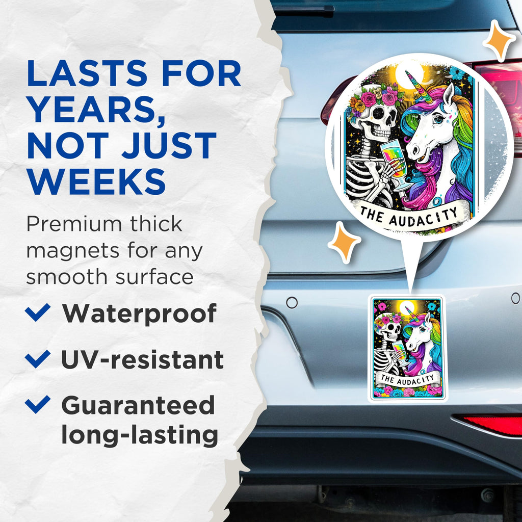 (2 Pack) Skeleton Unicorn Magnets - Funny Sarcastic Quote Decor - Audacity Fantasy Kitchen Accessory - 5 Inches On Longest Side - Thick Durable Magnet - Made in USA - MAG28554