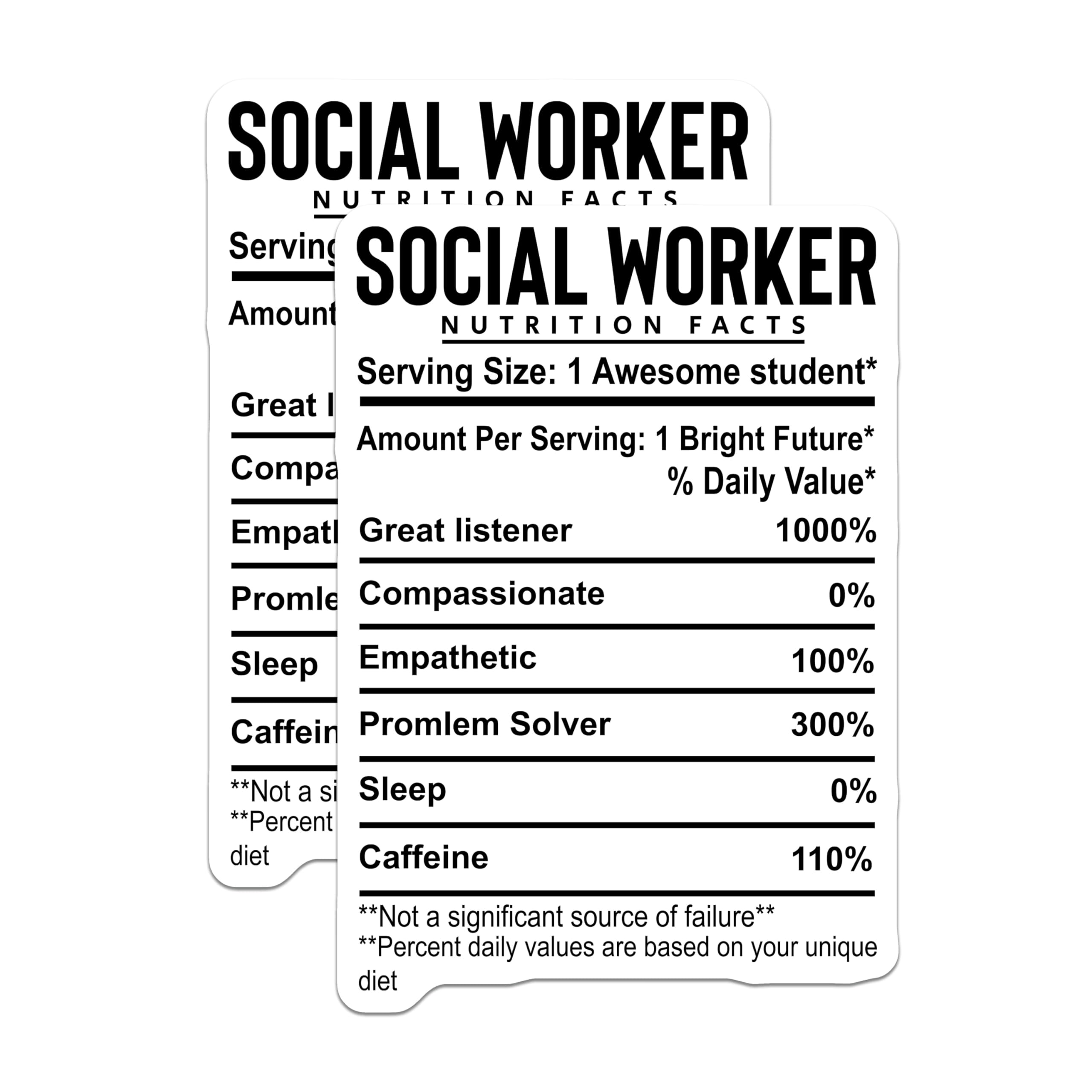 (2 Pack) Social Worker Magnets - Nutrition Facts - Social Worker Student Appreciation - 5" On Longest Side - Premium Magnet - for Cars, Refrigerators, Toolboxes, Lockers - Made in USA - MAG15112