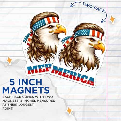 (2 Pack) Eagle Headband Magnets - American Patriot Decor - Bald Eagle Art - 5" On Longest Side - for Cars, Fridges, Toolboxes - Made in USA - MAG7400