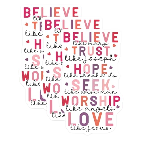 (3 Pack) Believe Like Mary Decals - Trust Like Joseph - Christian Love Hope Decals - 3 Inches On Longest Side - Easy Peel & Apply - Made in USA - 3MCS1865