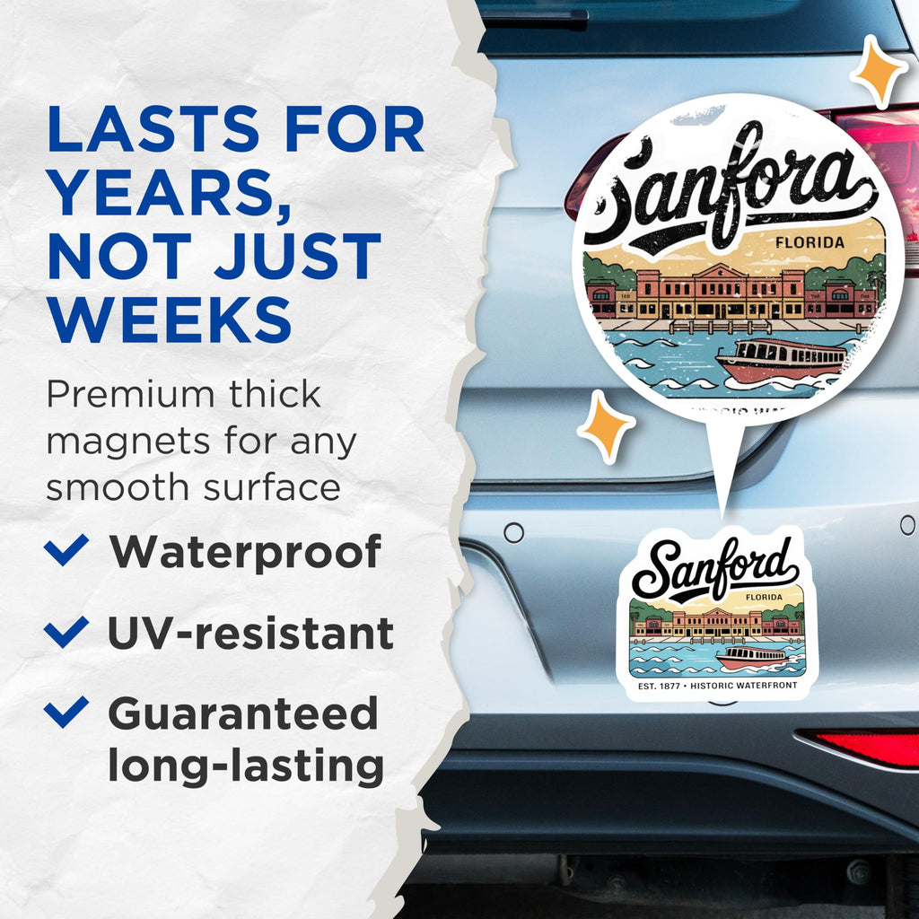 (2 Pack) Sanford Florida Magnets - Historic Waterfront - Travel Souvenir Magnets - 5" On Longest Side - Premium Magnet - for Cars, Refrigerators, Toolboxes, Lockers - Made in USA - MAG17391