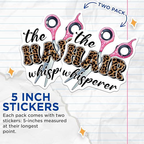 (2 Pack) The Hair Whisperer Stickers - Salon - Hair Stylist - 5" On Longest Side - Sticks to Smooth Flat Surfaces - Made in USA - BMCS7574