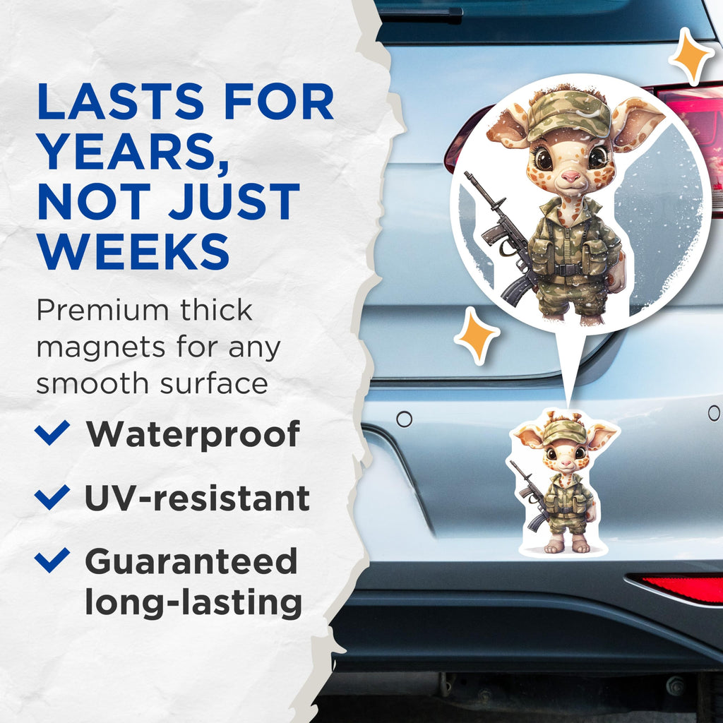 (2 Pack) Giraffe Soldier Magnets - Armed Animal Artwork - Whimsical Refrigerator Decor - 5" On Longest Side - Premium Magnet - for Cars, Refrigerators, Toolboxes, Lockers - Made in USA - MAG16565