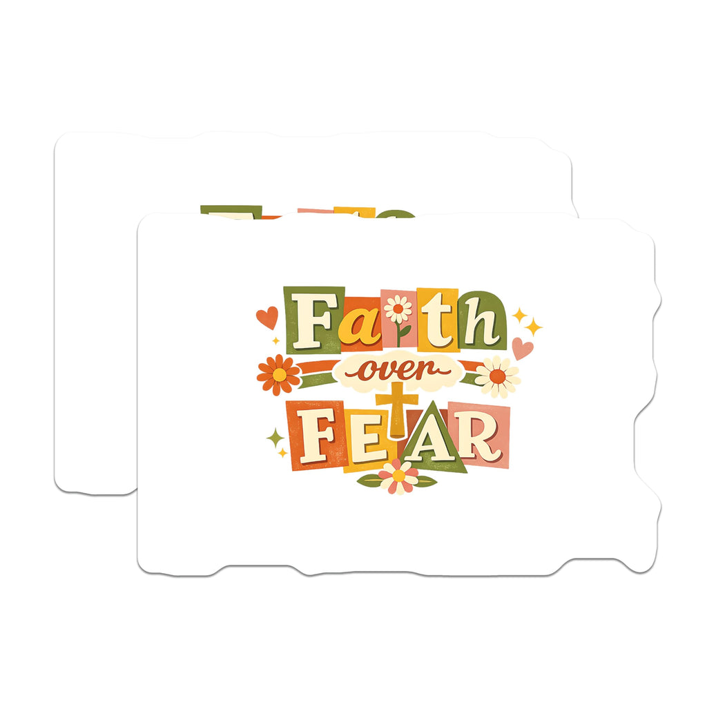 (2 Pack) Faith Over Fear Magnets - Inspirational Christian Decor - Retro Floral Fridge Accessory - Positive Message Magnets - 5 Inches On Longest Side - Thick Durable Magnet - Made in USA - MAG23037