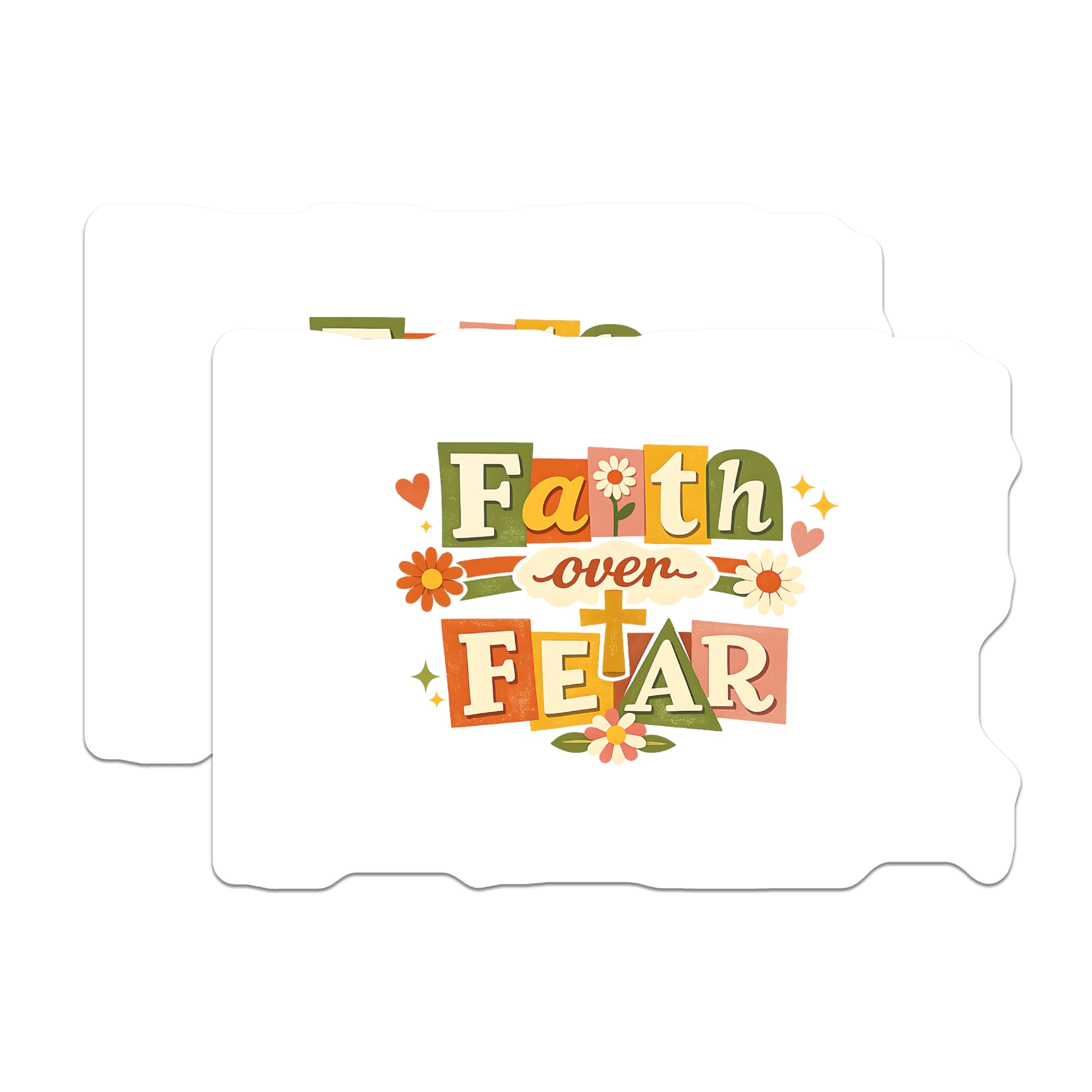 (2 Pack) Faith Over Fear Magnets - Inspirational Christian Decor - Retro Floral Fridge Accessory - Positive Message Magnets - 5 Inches On Longest Side - Thick Durable Magnet - Made in USA - MAG23037