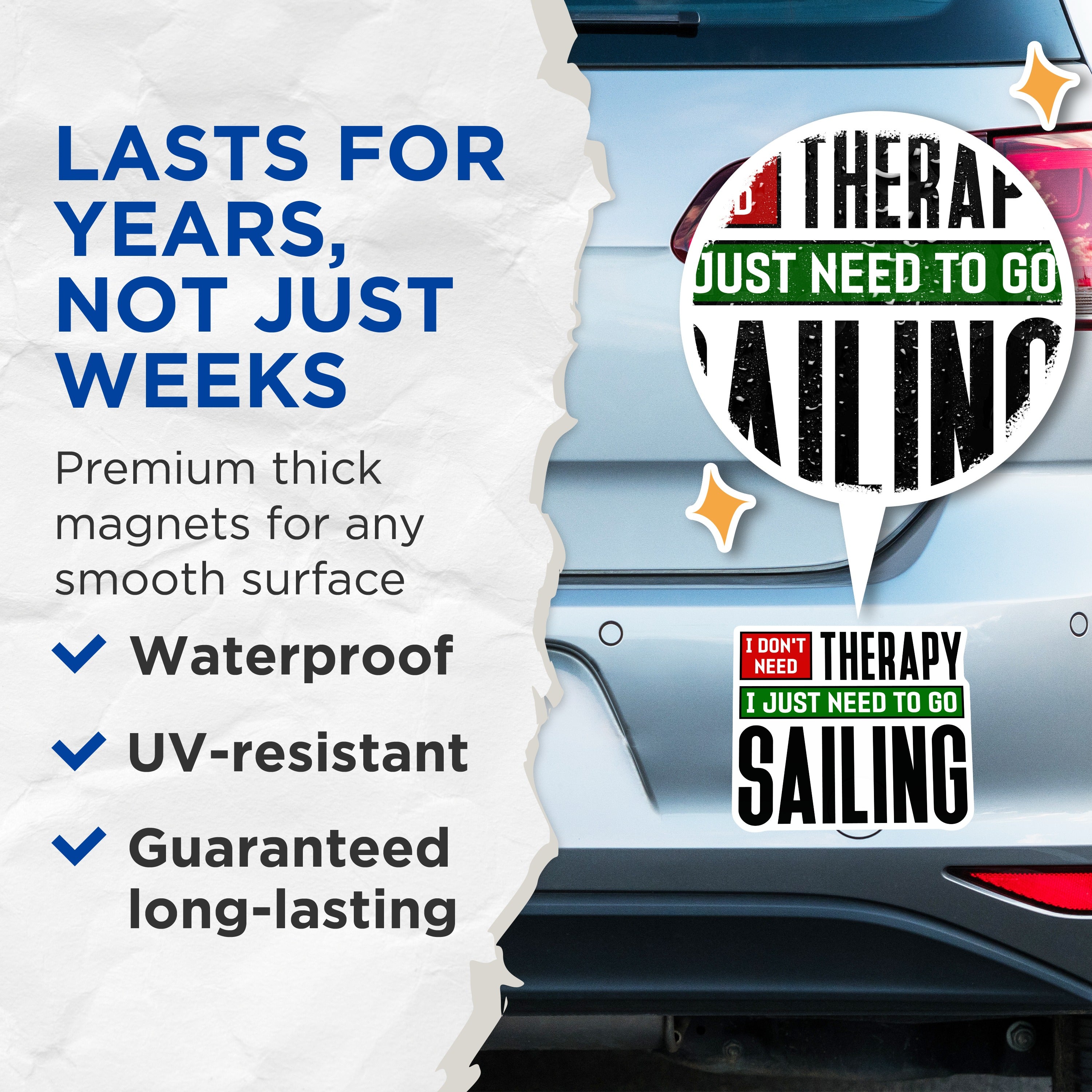(2 Pack) Sailing Therapy Magnets - Funny Sailor Decor - Boat Life Essentials - Ocean Lover Refrigerator Magnets - 5 Inches On Longest Side - Thick Durable Magnet - Made in USA - MAG39904