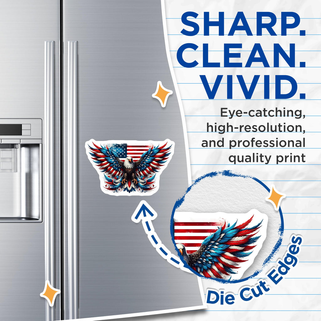 (2 Pack) Eagle Magnets - American Flag Decor - Patriotic Fridge Magnets - 5" On Longest Side - Premium Magnet - for Cars, Refrigerators, Toolboxes, Lockers - Made in USA - MAG16445