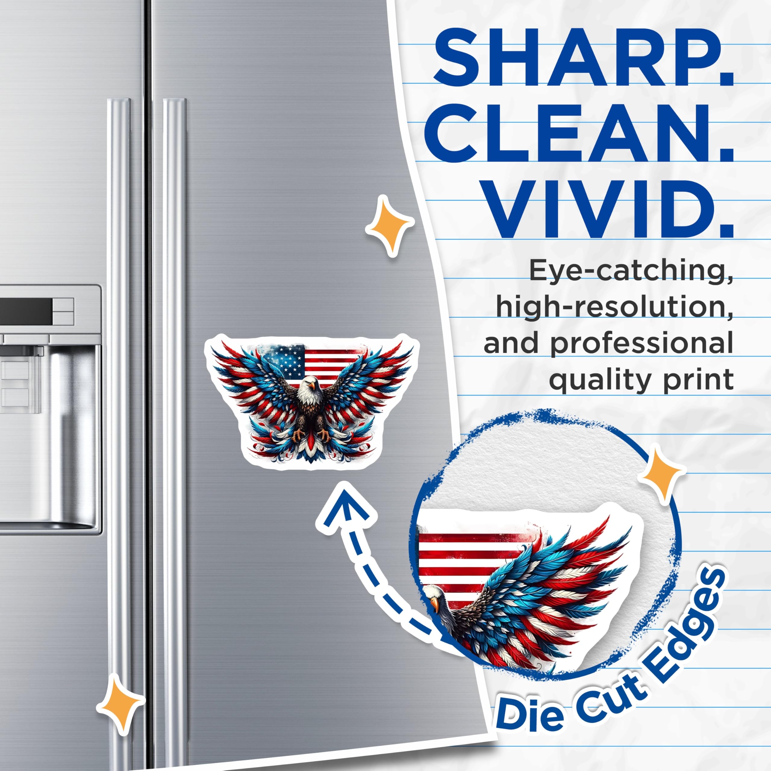 (2 Pack) Eagle Magnets - American Flag Decor - Patriotic Fridge Magnets - 5" On Longest Side - Premium Magnet - for Cars, Refrigerators, Toolboxes, Lockers - Made in USA - MAG16445