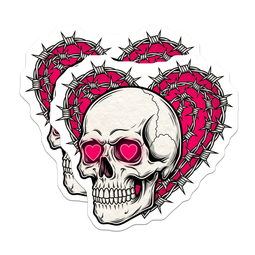 (2 Pack) Skull Heart Magnets - Barbed Wire Hearts - Skull with Heart Eyes Magnets - 5" On Longest Side - Premium Magnet - for Cars, Refrigerators, Toolboxes, Lockers - Made in USA - MAG15442