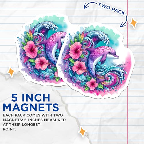 (2 Pack) Ocean Waves Magnet - Art Decor - Colorful Hippie Design - 5" On Longest Side - Sticks to Smooth Flat Surfaces - Made in USA - MAG9478