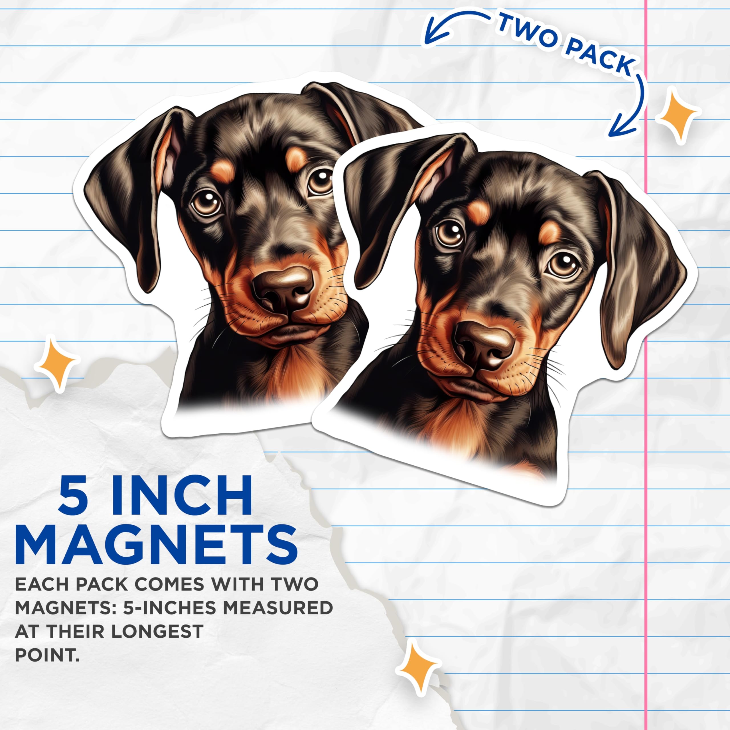 (2 Pack) Adorable Doberman Puppy Magnets - Black Tan Dog Breed Art - Cute Pet Animal Fridge Locker Home Decor Magnets - 5 Inches On Longest Side - Thick Durable Magnet - Made in USA - MAG24187
