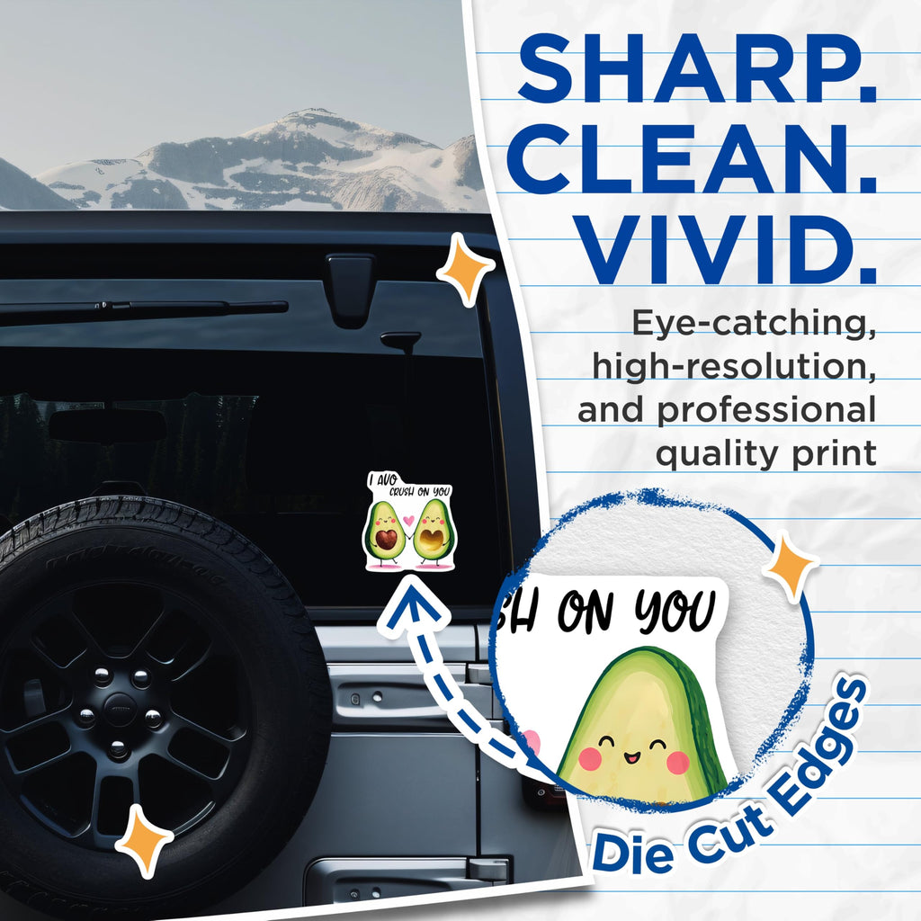 (2 Pack) Avocado Love Stickers - Adorable Avocado Decals - 5" On Longest Side - Sticks to Smooth Flat Surfaces - Made in USA - BMCS8382 - BMCS8382