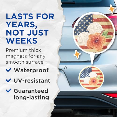 (2 Pack) American Flag Magnets Magnets - Patriotic Flower Decoration - 5" On Longest Side - Made in USA - Sticks to Refrigerators & Metal Surfaces - MAG8984