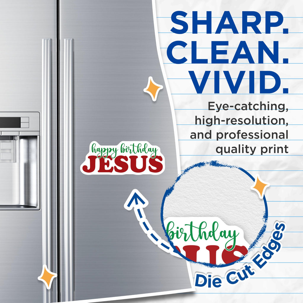 (2 Pack) Happy Birthday Jesus Magnets - Christian Christmas Decor - Faith Based Holiday Celebrations - 5 Inches On Longest Side - Thick Durable Magnet - Made in USA - MAG28939