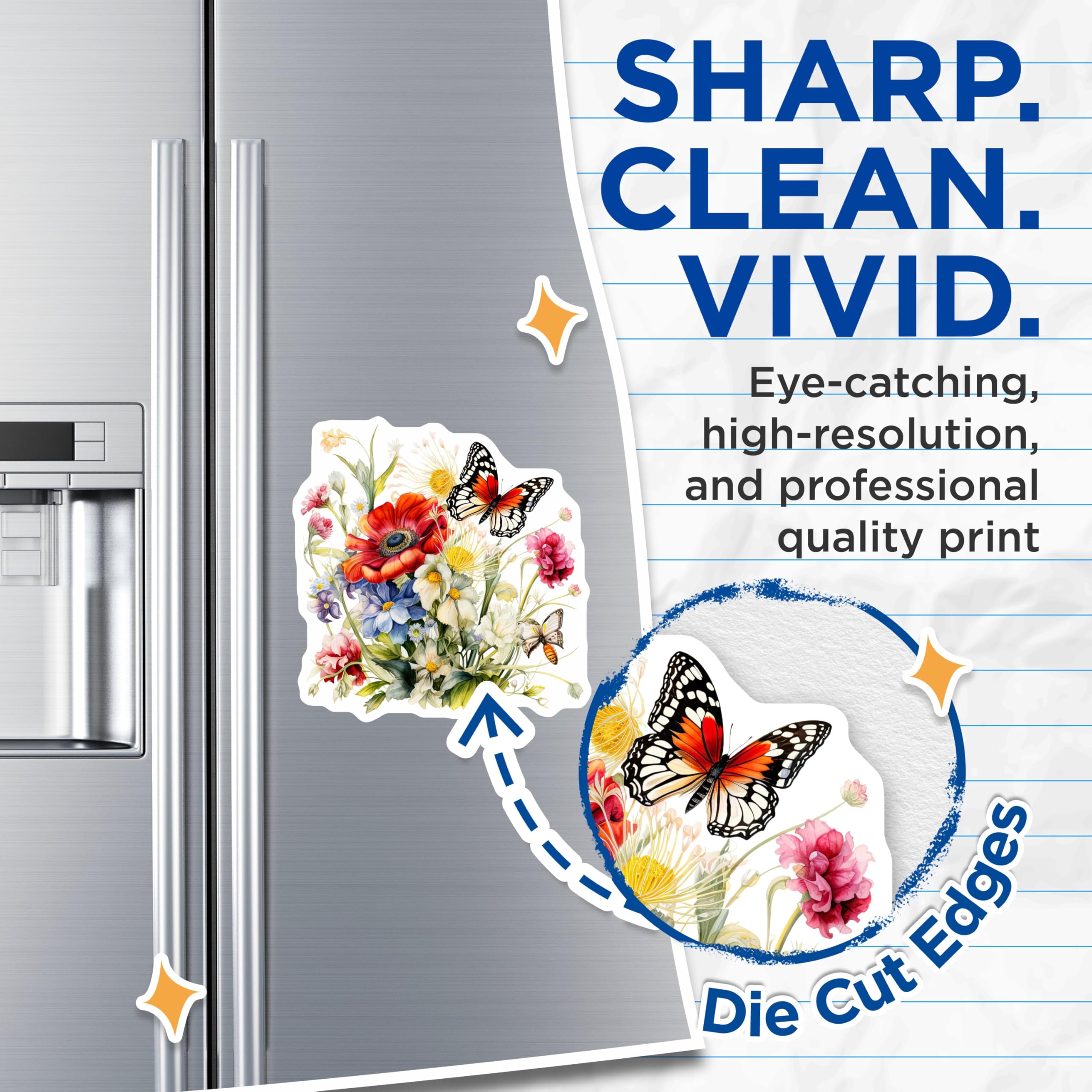 (2 Pack) Floral Bouquet Magnets - Butterfly Flower Art - Fridge Magnets Home Decor - 5" On Longest Side - Premium Magnet - for Cars, Refrigerators, Toolboxes, Lockers - Made in USA - MAG16013