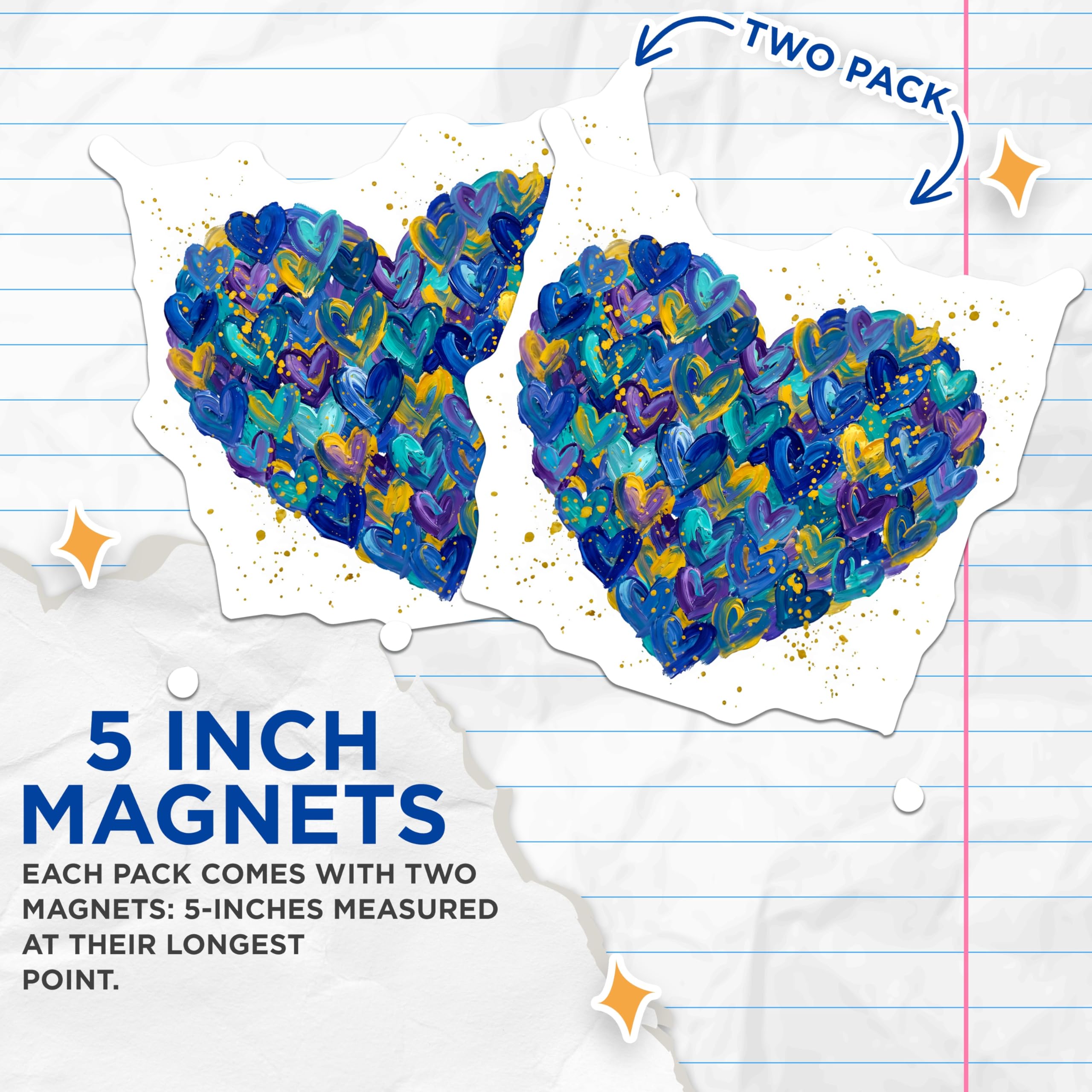 (2 Pack) Abstract Heart Magnets - Colorful Artistic Fridge Decor - Vibrant Mothers Day Idea - 5 Inches On Longest Side - Thick Durable Magnet - Made in USA - MAG30742
