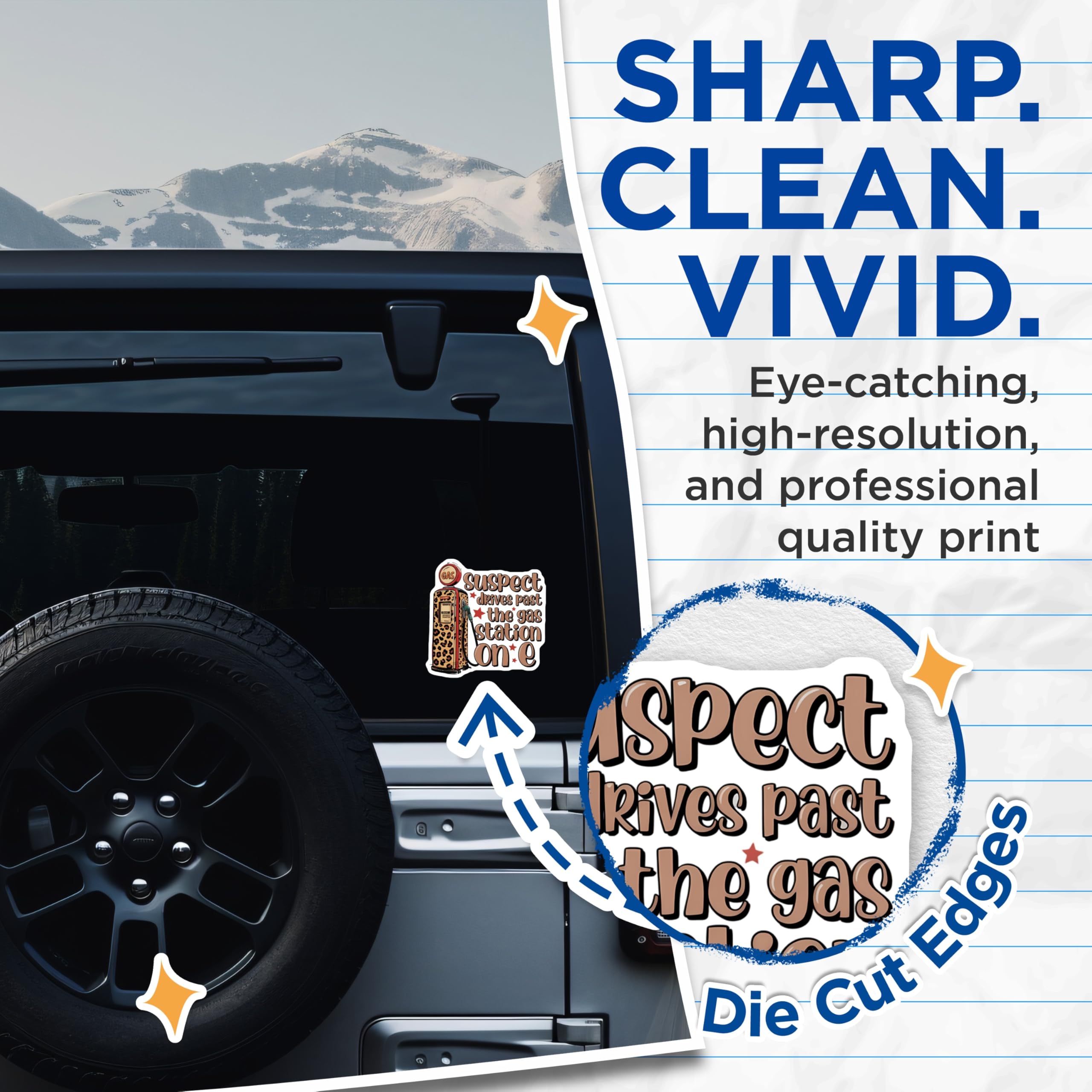 (2 Pack) Suspect Drives On E Stickers - Leopard Print Gas Pump - Funny Fuel Tank Humor - 5" On Longest Side - Sticks to Smooth Flat Surfaces - Made in USA - BMCS20600