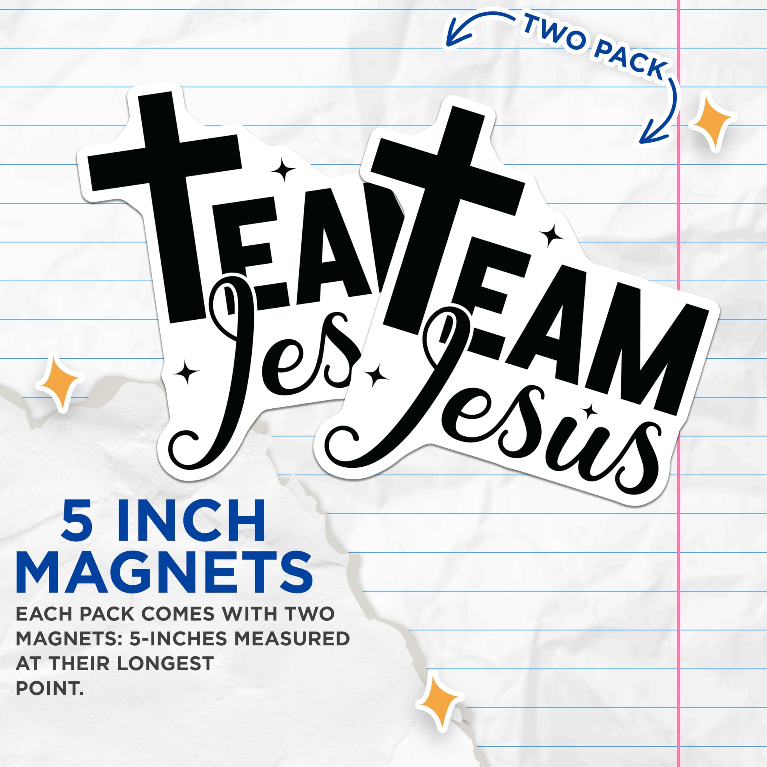 (2 Pack) Team Jesus Magnets - Christian Faith Refrigerator Decor - Religious Car Locker Decoration - 5 Inches On Longest Side - Thick Durable Magnet - Made in USA - MAG27535
